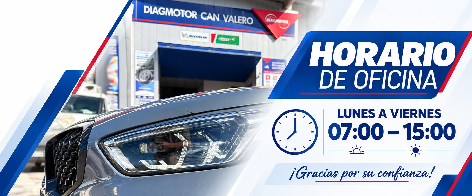DIAGMOTOR Can Valero. Horario de oficina: lunes a viernes, de 07:00 a 15:00. Gracias por su confianza.